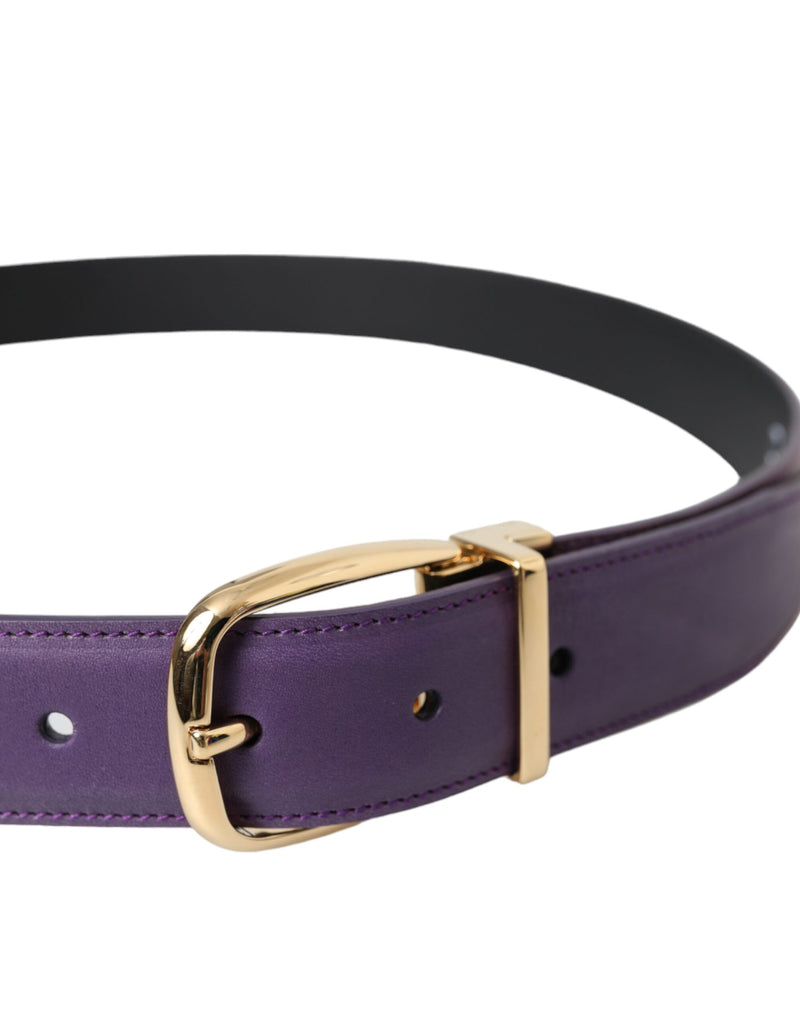 Purple Leather Gold Metal Buckle Belt Men Dolce & Gabbana