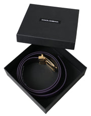 Purple Leather Gold Metal Buckle Belt Men Dolce & Gabbana