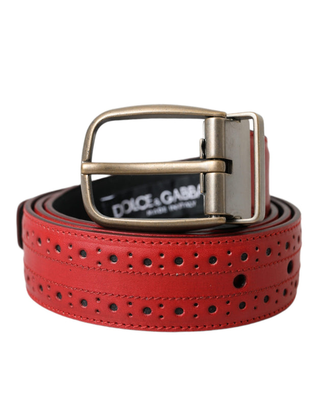 Red Perforated Leather Metal Buckle Belt Men Dolce & Gabbana