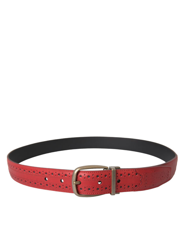 Red Perforated Leather Metal Buckle Belt Men Dolce & Gabbana