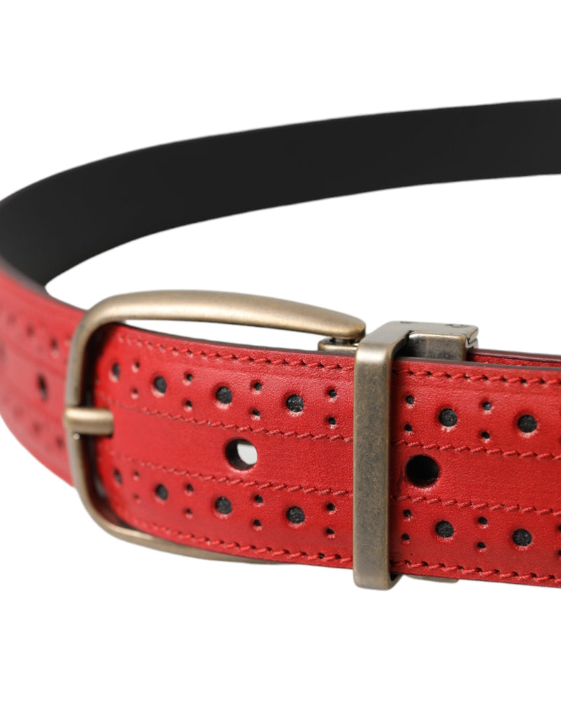 Red Perforated Leather Metal Buckle Belt Men Dolce & Gabbana