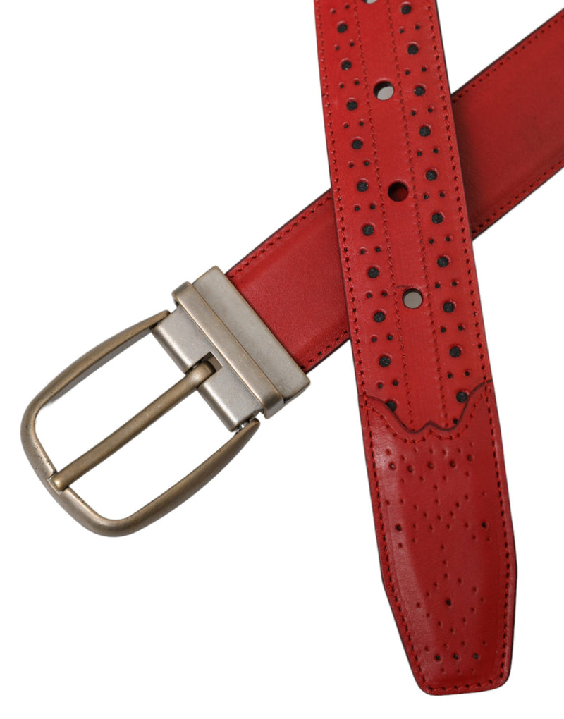 Red Perforated Leather Metal Buckle Belt Men Dolce & Gabbana