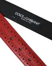 Red Perforated Leather Metal Buckle Belt Men Dolce & Gabbana