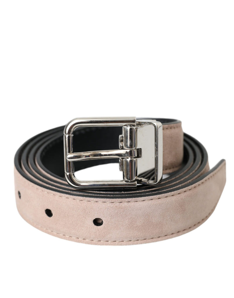 Beige Suede Leather Silver Buckle Belt Men Dolce & Gabbana