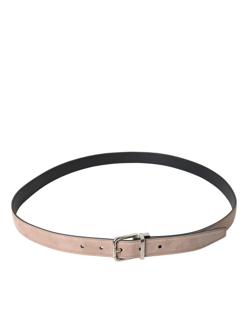 Beige Suede Leather Silver Buckle Belt Men Dolce & Gabbana