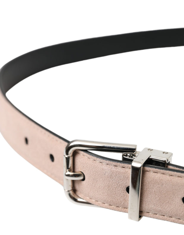 Beige Suede Leather Silver Buckle Belt Men Dolce & Gabbana