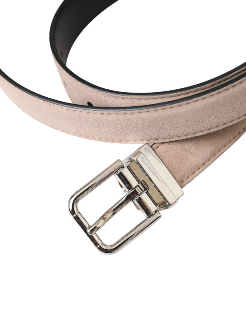 Beige Suede Leather Silver Buckle Belt Men Dolce & Gabbana