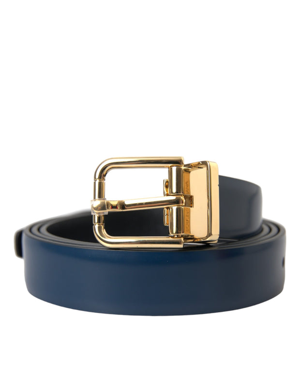 Blue Calf Leather Gold Metal Buckle Belt Men Dolce & Gabbana