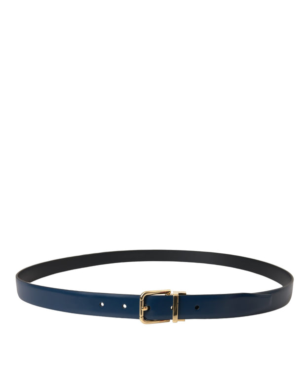 Blue Calf Leather Gold Metal Buckle Belt Men Dolce & Gabbana