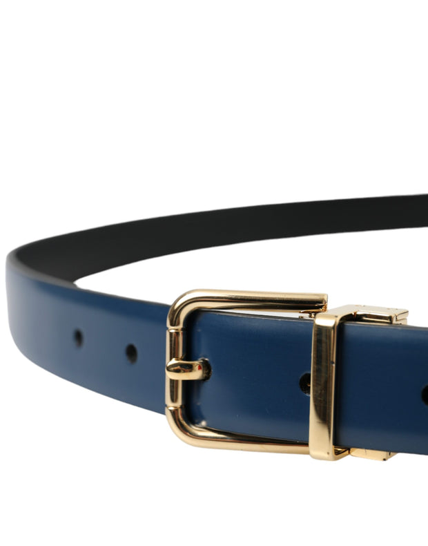 Blue Calf Leather Gold Metal Buckle Belt Men Dolce & Gabbana