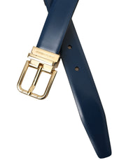 Blue Calf Leather Gold Metal Buckle Belt Men Dolce & Gabbana