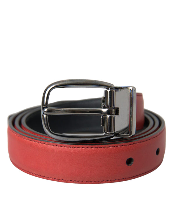 Red Leather Silver Metal Buckle Belt Men Dolce & Gabbana