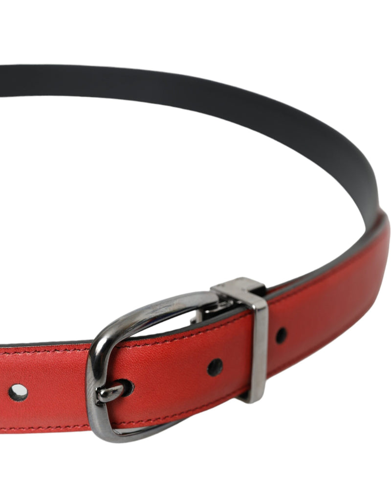 Red Leather Silver Metal Buckle Belt Men Dolce & Gabbana