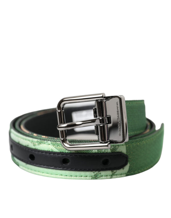 Green Leather Jacquard Silver Metal Buckle Belt Dolce & Gabbana