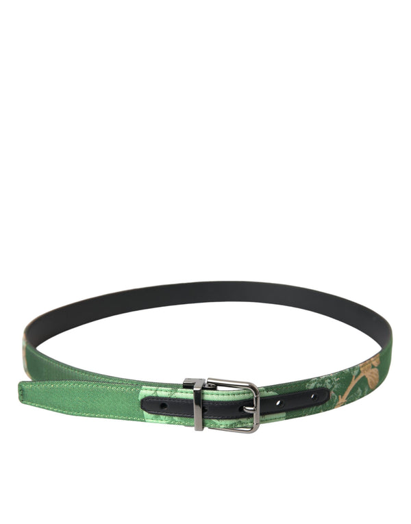 Green Leather Jacquard Silver Metal Buckle Belt Dolce & Gabbana