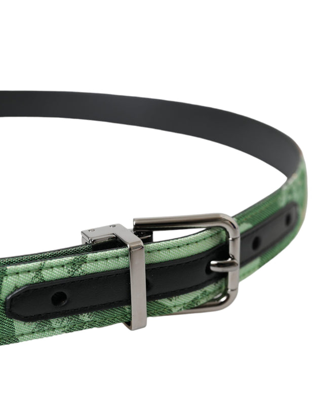 Green Leather Jacquard Silver Metal Buckle Belt Dolce & Gabbana