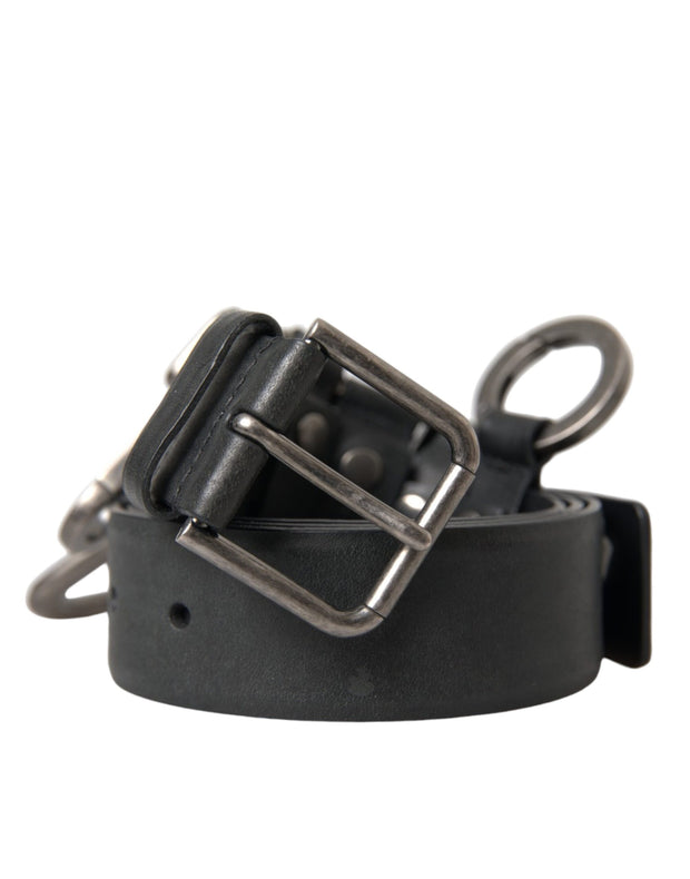 Black Calf Leather Silver Metal Buckle Belt Dolce & Gabbana