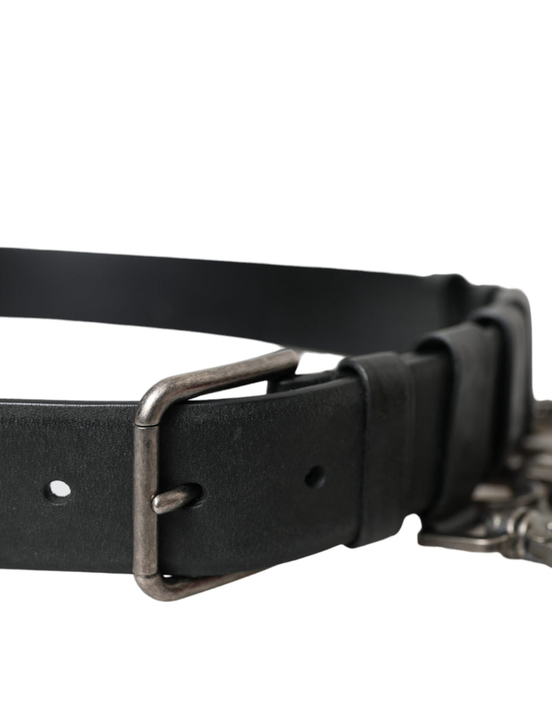 Black Calf Leather Silver Metal Buckle Belt Dolce & Gabbana