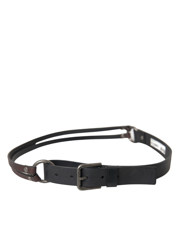 Black Brown Leather Silver Metal Buckle Belt Dolce & Gabbana