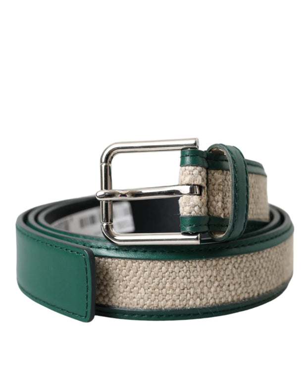 Green Beige Leather Weaved Metal Buckle Belt Dolce & Gabbana