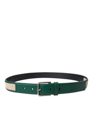 Green Beige Leather Weaved Metal Buckle Belt Dolce & Gabbana