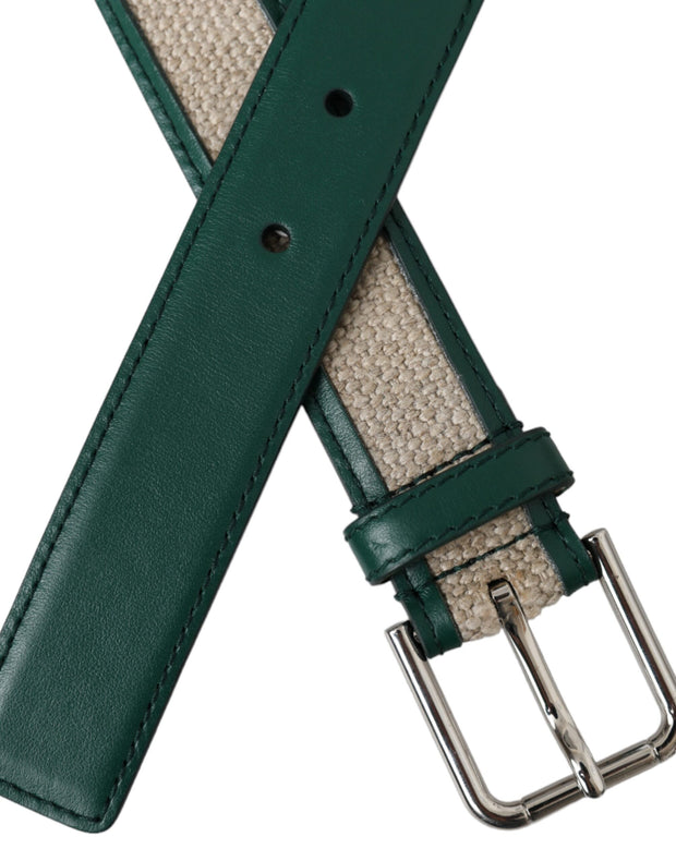 Green Beige Leather Weaved Metal Buckle Belt Dolce & Gabbana