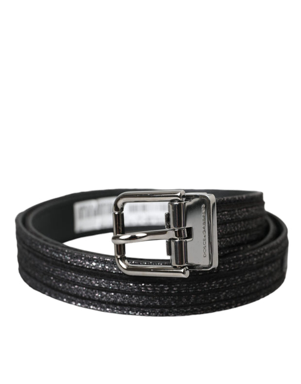 Black Jacquard Stripes Silver Metal Buckle Belt Dolce & Gabbana