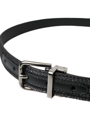 Black Jacquard Stripes Silver Metal Buckle Belt Dolce & Gabbana