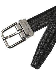 Black Jacquard Stripes Silver Metal Buckle Belt Dolce & Gabbana