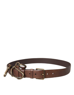 Brown Calf Leather Gold Metal Buckle Belt Men Dolce & Gabbana