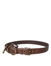 Brown Calf Leather Gold Metal Buckle Belt Men Dolce & Gabbana