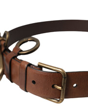 Brown Calf Leather Gold Metal Buckle Belt Men Dolce & Gabbana