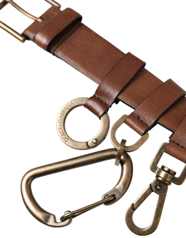 Brown Calf Leather Gold Metal Buckle Belt Men Dolce & Gabbana