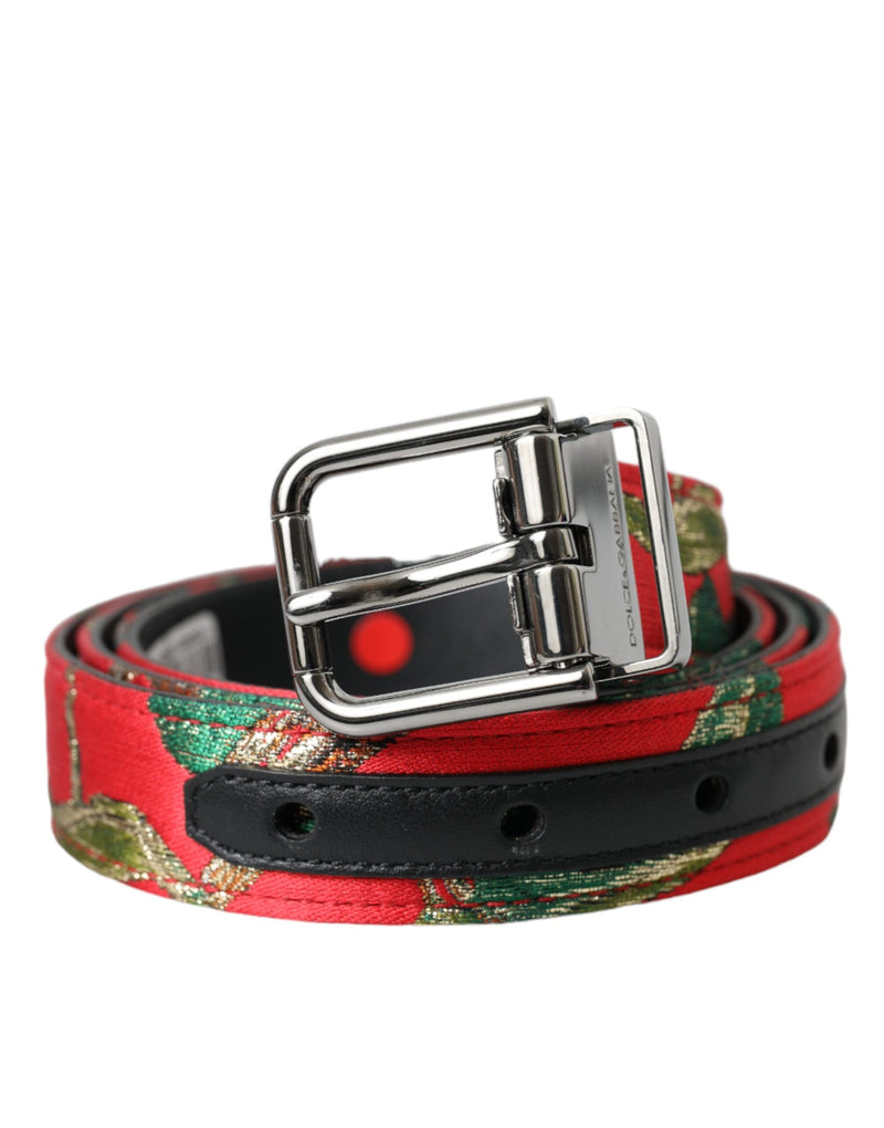 Red Leather Jacquard Silver Metal Buckle Belt Dolce & Gabbana