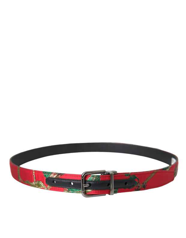 Red Leather Jacquard Silver Metal Buckle Belt Dolce & Gabbana