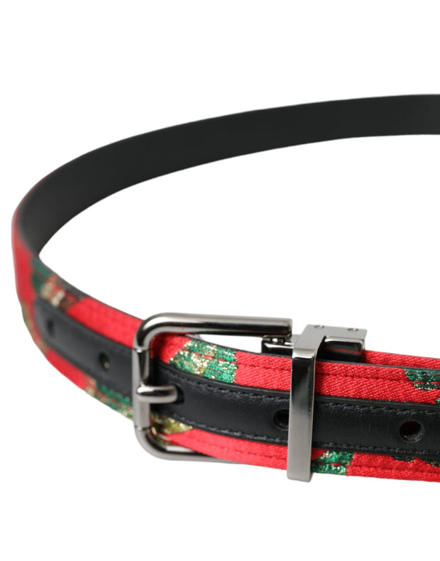 Red Leather Jacquard Silver Metal Buckle Belt Dolce & Gabbana