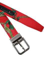 Red Leather Jacquard Silver Metal Buckle Belt Dolce & Gabbana