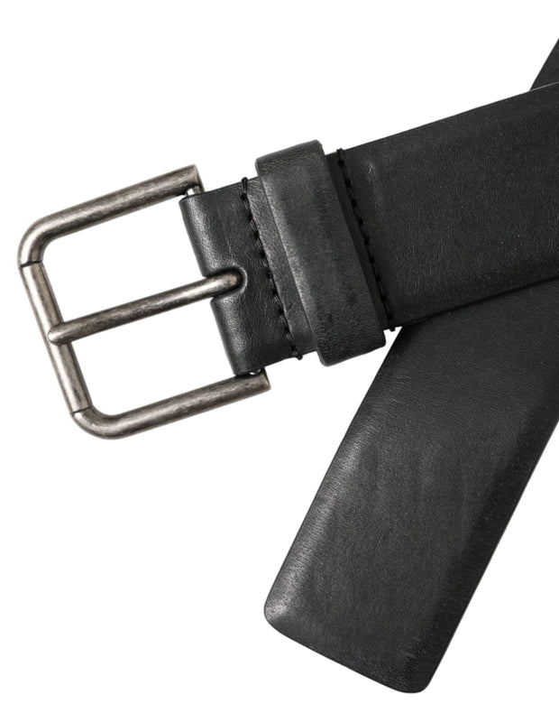 Black Calf Leather Silver Metal Buckle Belt Dolce & Gabbana