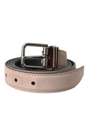 Beige Suede Leather Silver Buckle Belt Men Dolce & Gabbana