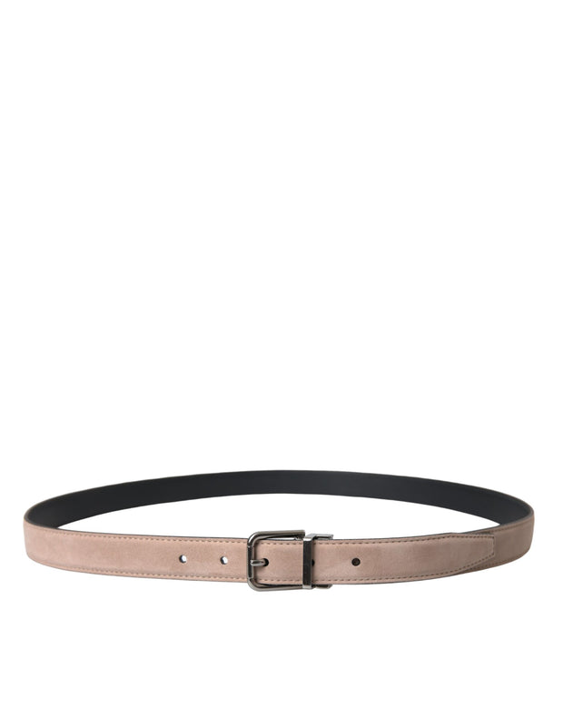 Beige Suede Leather Silver Buckle Belt Men Dolce & Gabbana