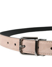 Beige Suede Leather Silver Buckle Belt Men Dolce & Gabbana