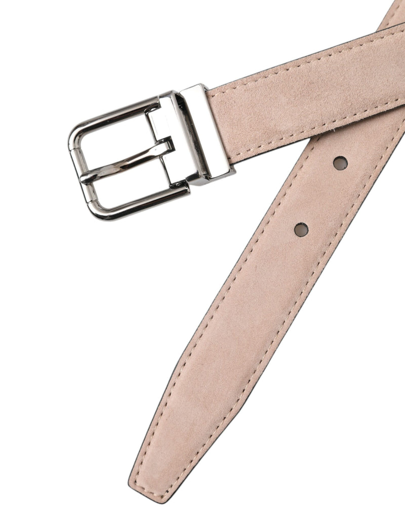 Beige Suede Leather Silver Buckle Belt Men Dolce & Gabbana