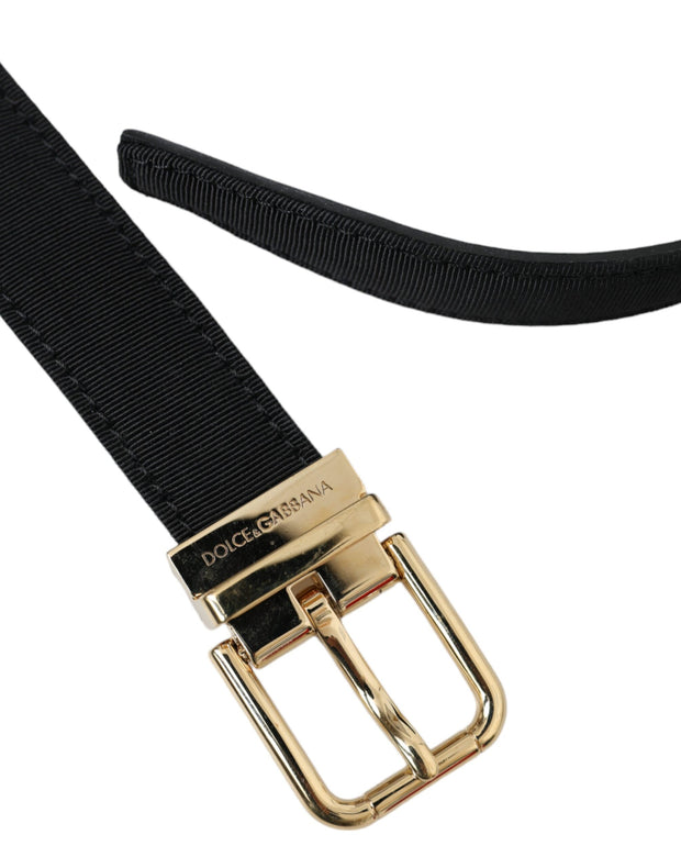 Black Gros Grain Gold Metal Buckle Belt Men Dolce & Gabbana