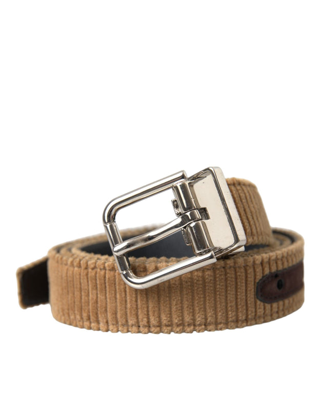 Brown Velvet Silver Metal Buckle Belt Men Dolce & Gabbana