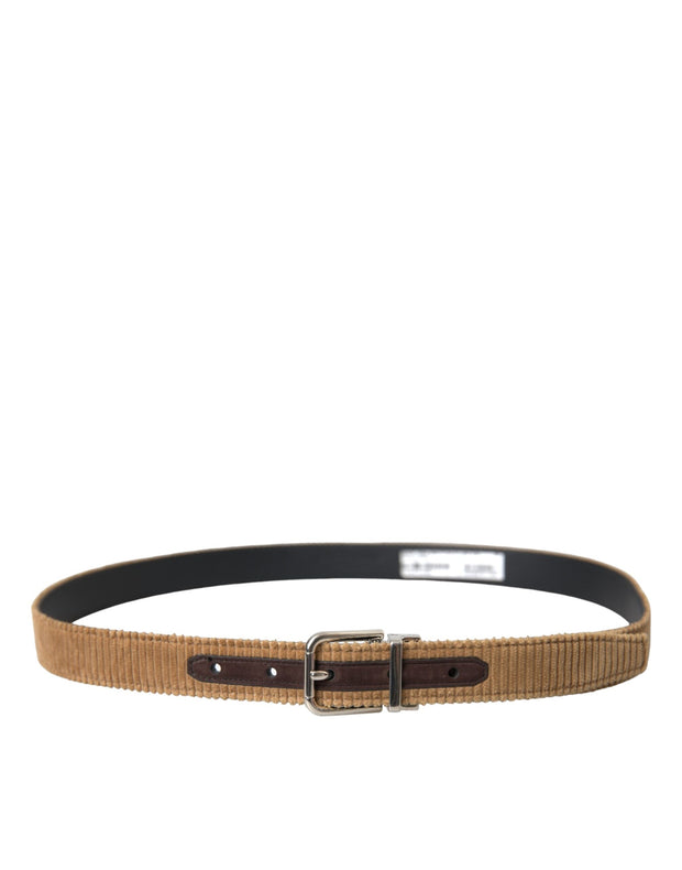 Brown Velvet Silver Metal Buckle Belt Men Dolce & Gabbana