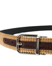 Brown Velvet Silver Metal Buckle Belt Men Dolce & Gabbana