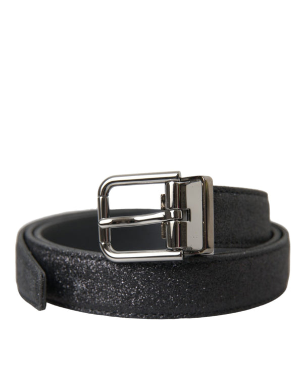 Black Glittered Leather Silver Buckle Belt Dolce & Gabbana