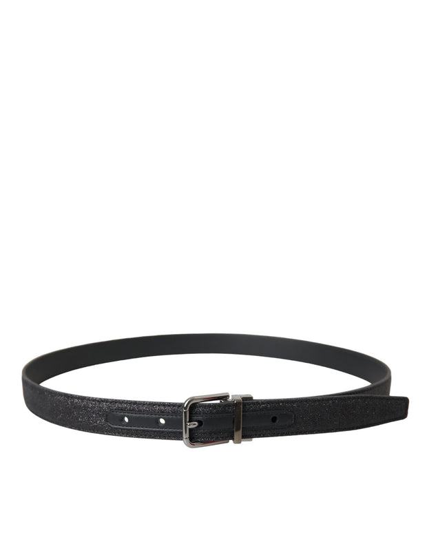 Black Glittered Leather Silver Buckle Belt Dolce & Gabbana