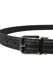 Black Glittered Leather Silver Buckle Belt Dolce & Gabbana