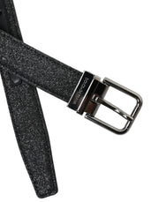 Black Glittered Leather Silver Buckle Belt Dolce & Gabbana